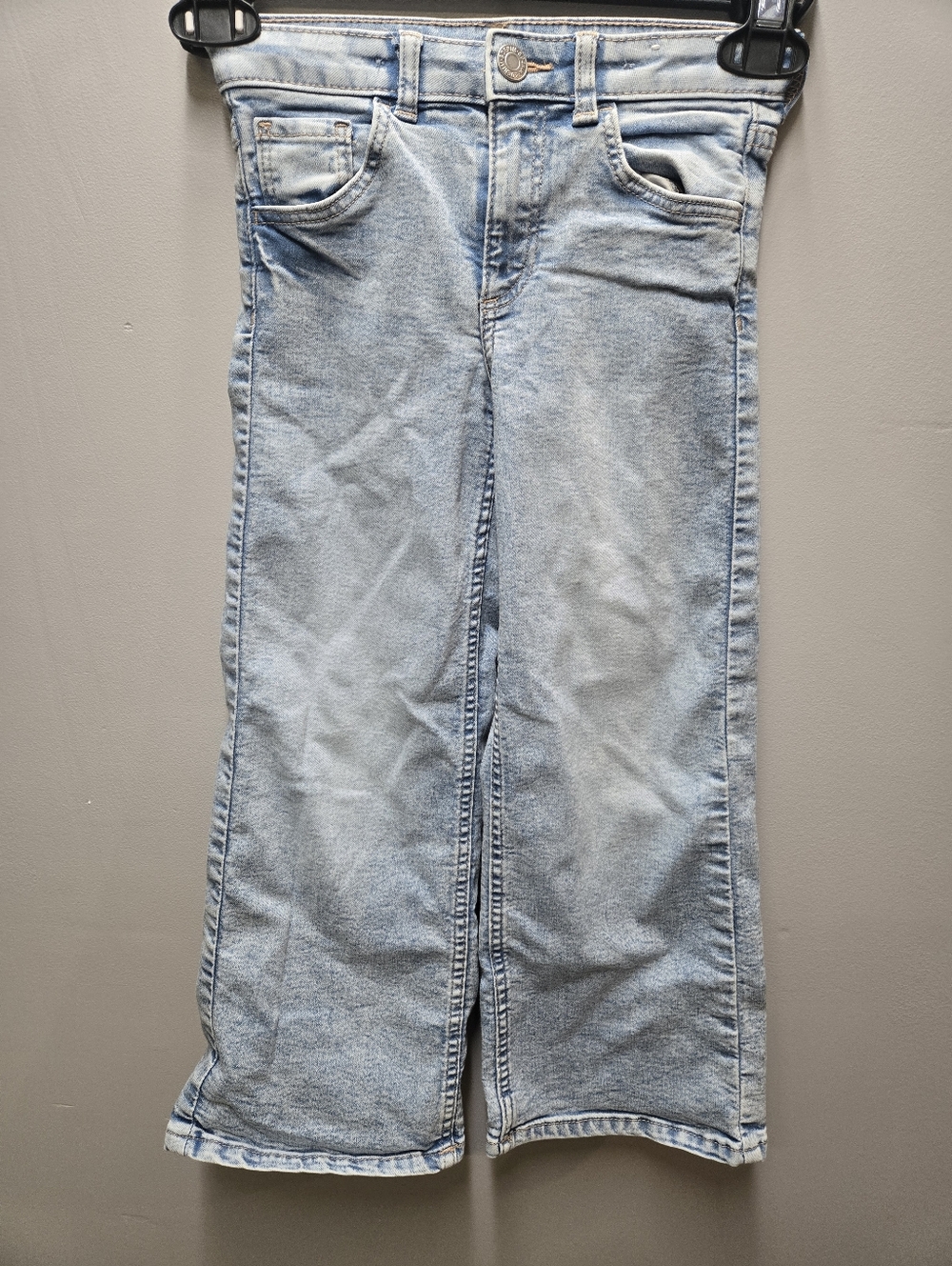 H&M Super Stretch Wide Leg Light Wash Blue Denim Jeans Girls 6 Adjustable Waist